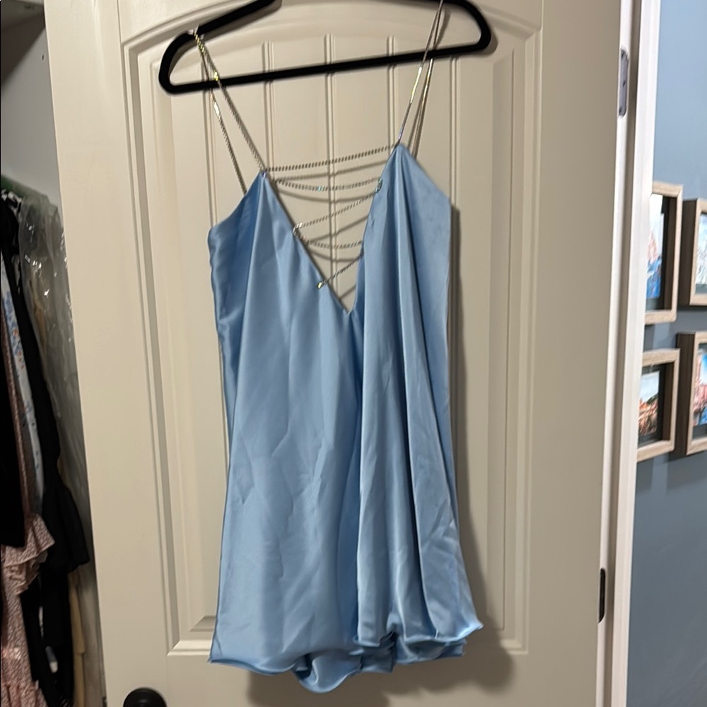 Elegant Blue Spaghetti Strap Dress